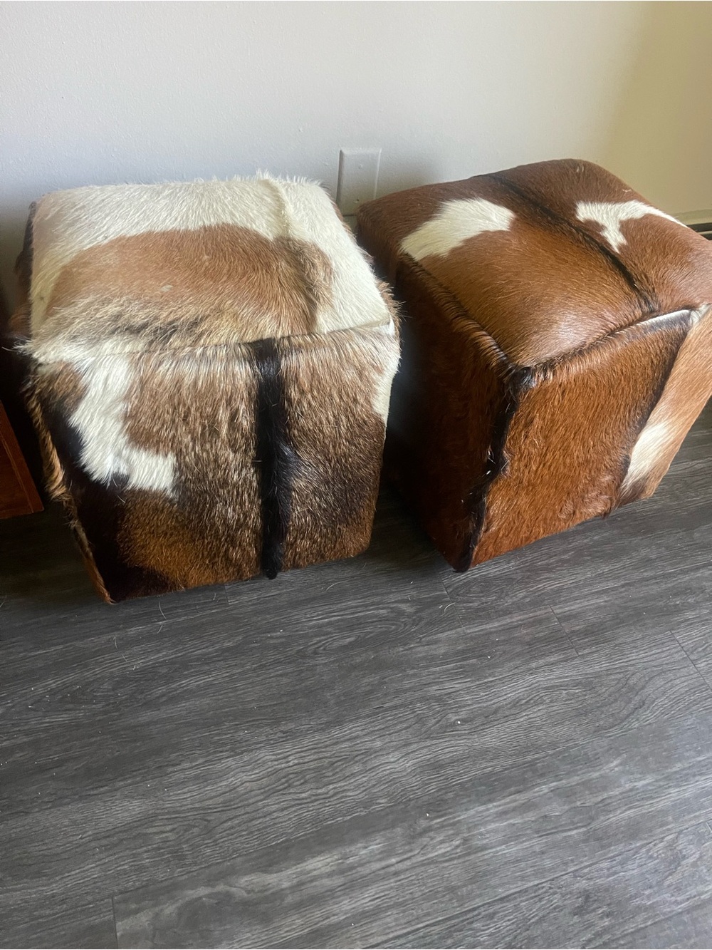 Cowhide Cube Ottoman Pouf - Brown & White